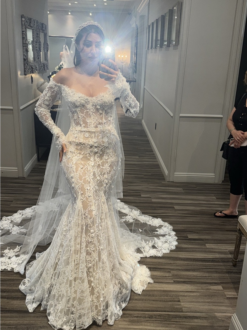 Elegant Off-Shoulder Lace Wedding Dress in White
